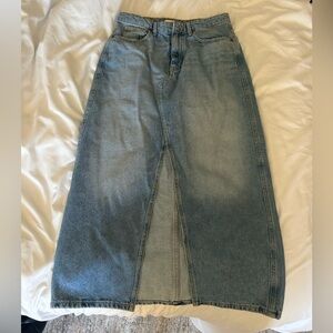 Mango Light Blue Denim Maxi Skirt with Front Center Slit